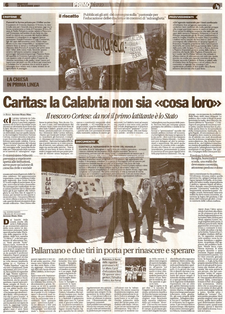 Caritas: la Calabria non sia "cosa loro"