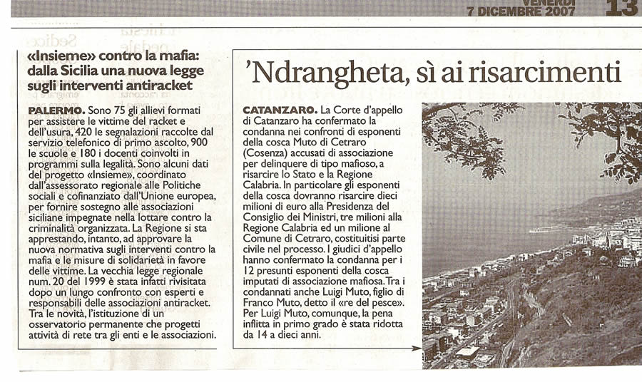 Ndrangheta, si ai risarcimenti