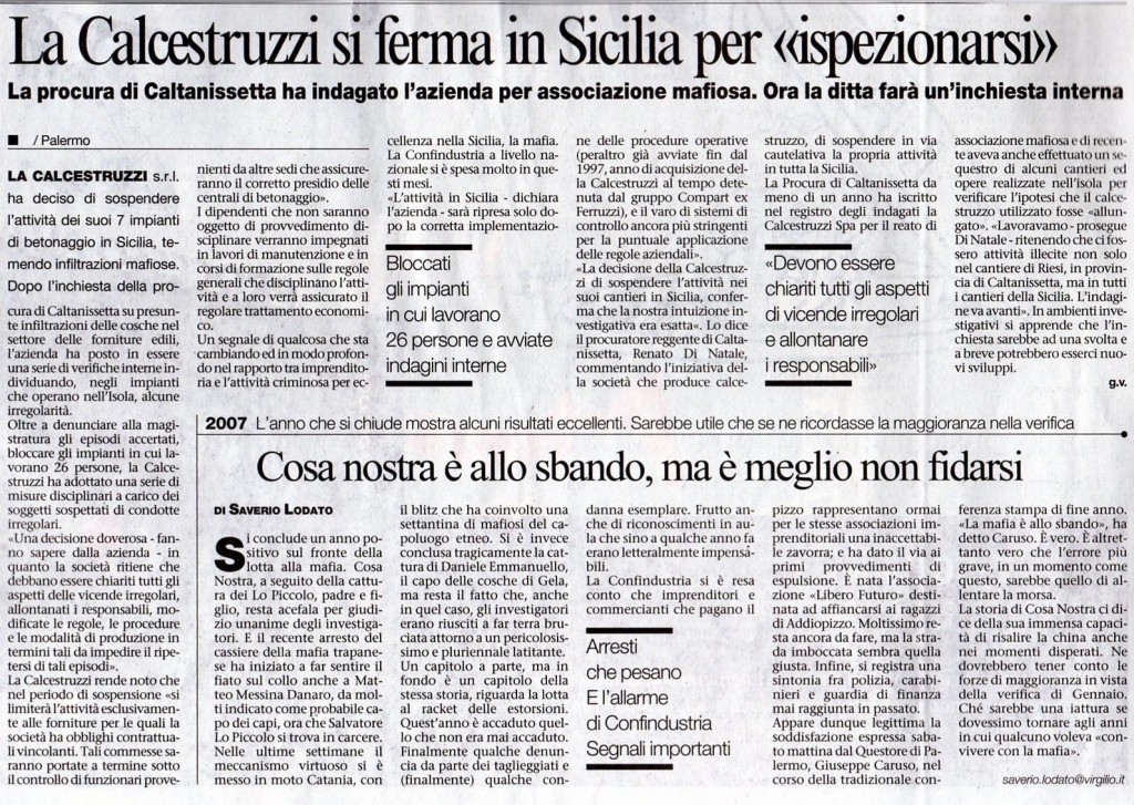 La Calcestruzzi si ferma in Sicilia per "ispezionarsi"