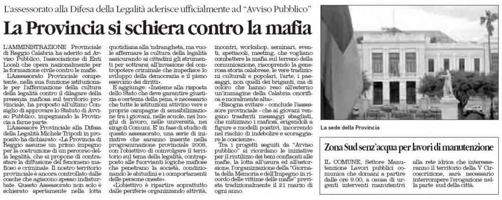 Accordo provincia quotidiano La Calabria