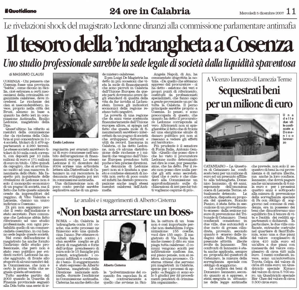 Il tesoro della ‘ndrangheta a Cosenza