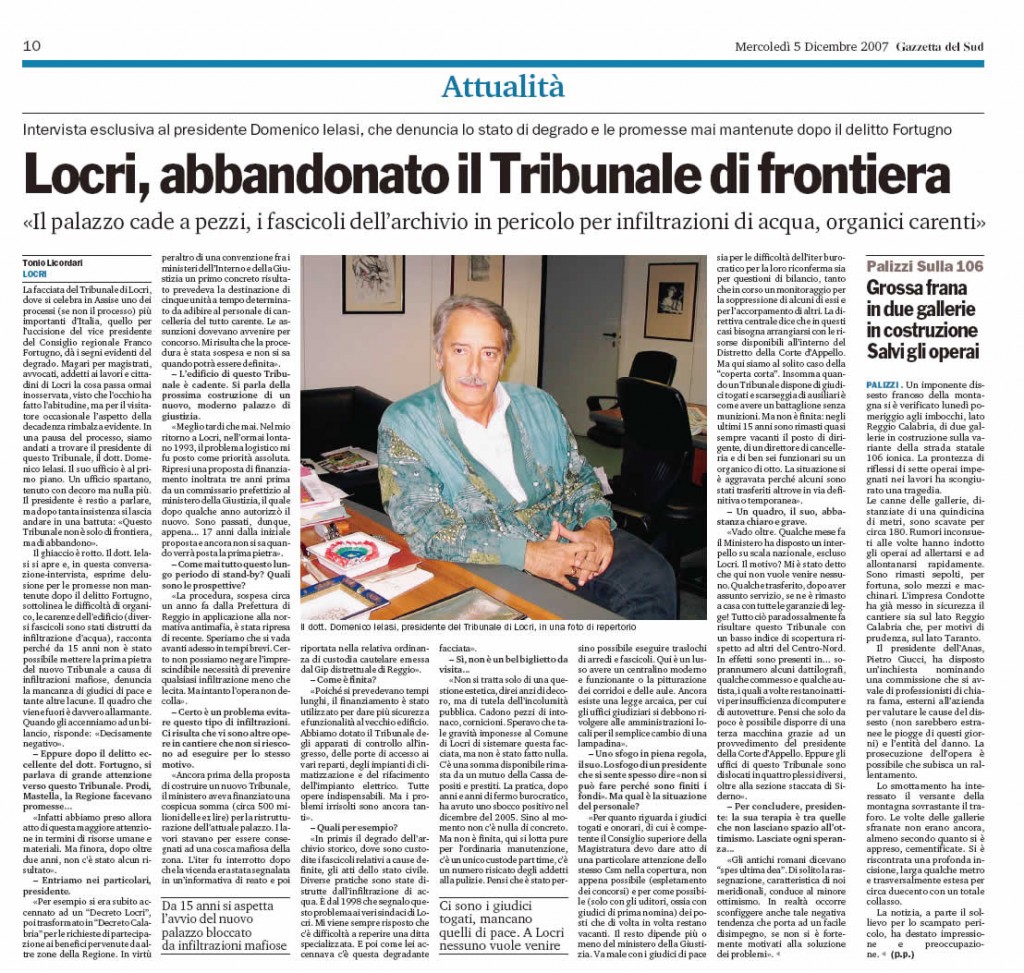 Locri, abbandonato il Tribunale di frontiera