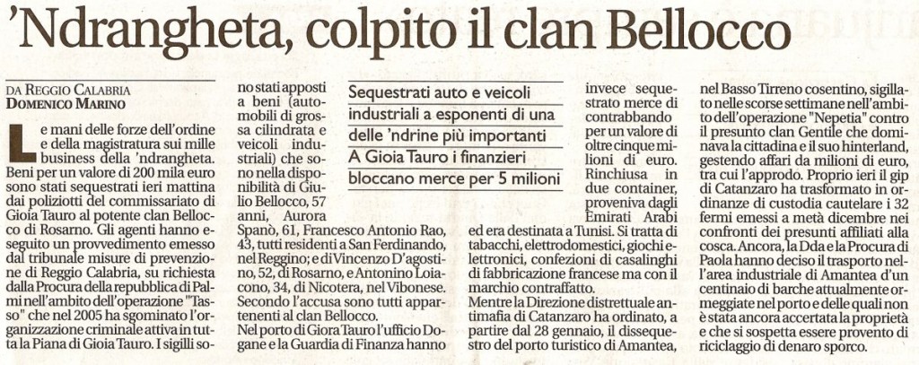 'Ndrangheta, colpito il clan Bellocco