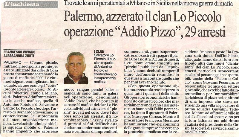 Palermo, azzerato il clan Lo Piccolo. Operazione "Addio Pizzo", 29 arresti
