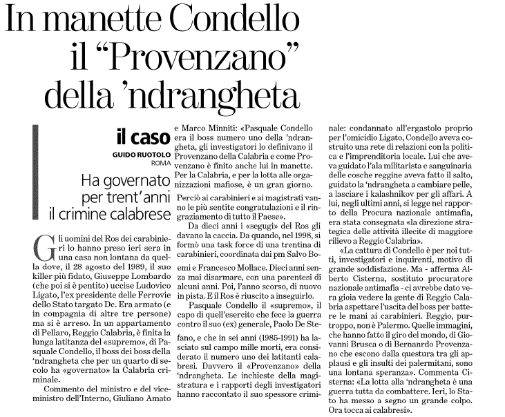 In manette Condello, il Provenzano della 'ndrangheta