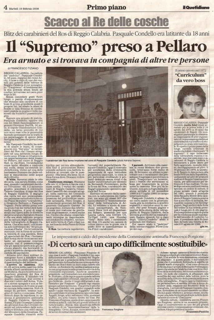 Il "Supremo" preso a Pellaro