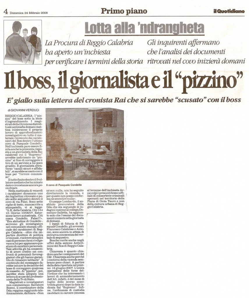 Il boss, il giornalista e il "pizzino"