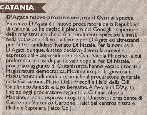 D'Agata nuovo procuratore, ma il Csm si spacca