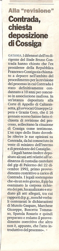 Contrada, chiesta deposizione di Cossiga
