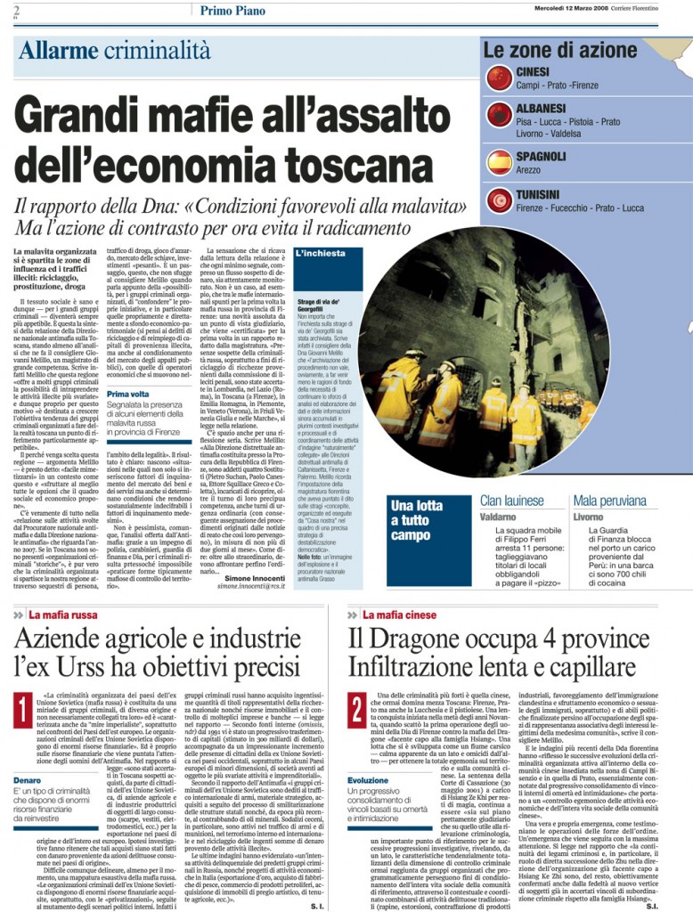 Grandi mafie all'assalto dell'economia toscana
