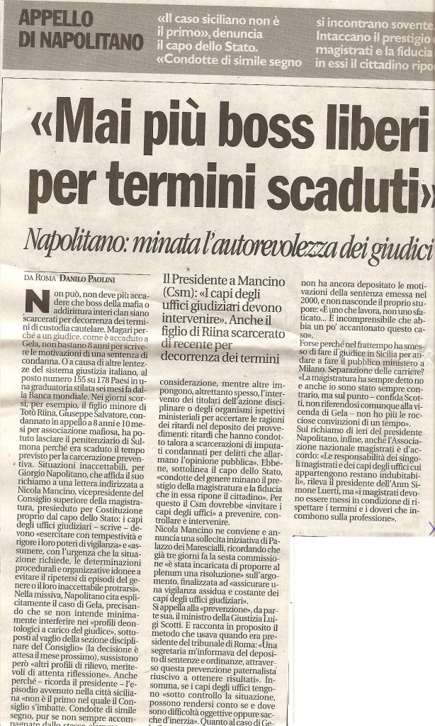 Mai più boss liberi per termini scaduti