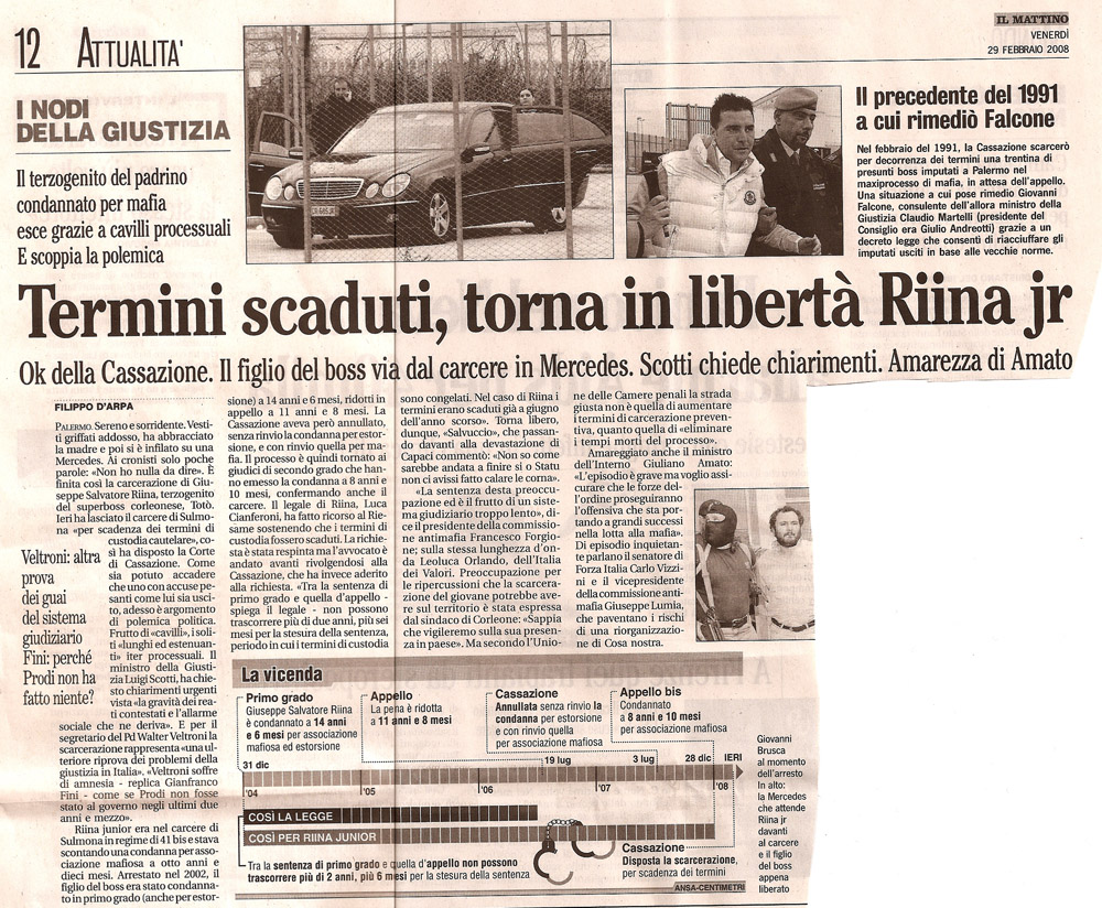 Termini scaduti, torna in libertà Riina jr