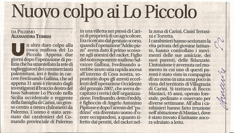 Nuovo colpo ai Lo Piccolo