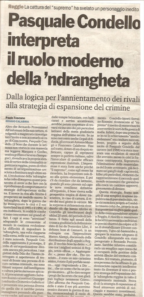 Pasquale Condello interpreta il ruolo moderno della 'ndrangheta