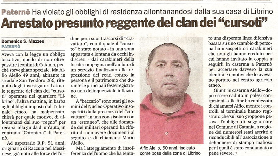 Arrestato presunto reggente del clan dei "cursoti"