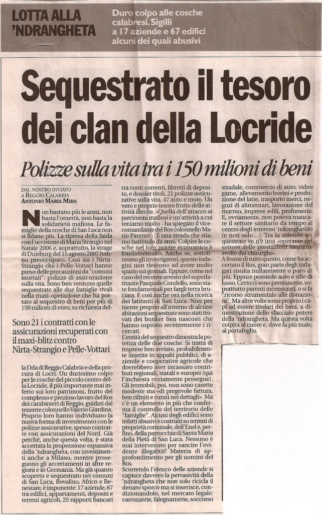 Sequestrato il tesoro dei clan della Locride