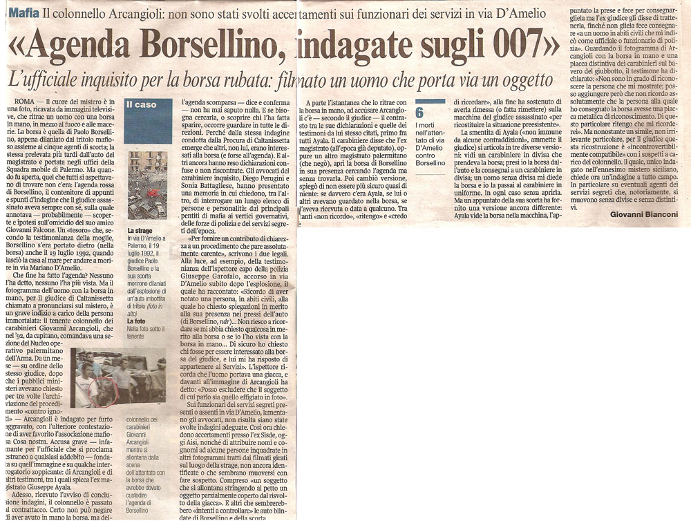 «Agenda Borsellino, indagate sugli 007»