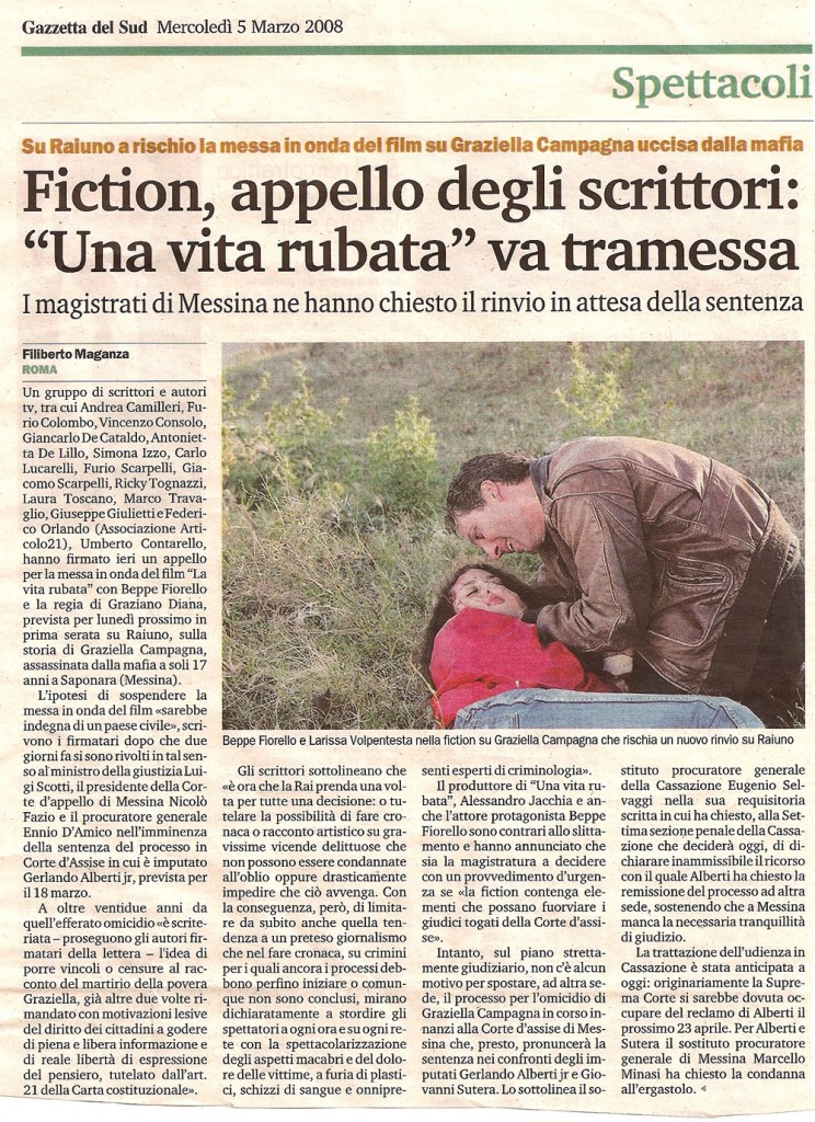 Fiction, appello degli scrittori: "Una vita rubata" va trasmessa