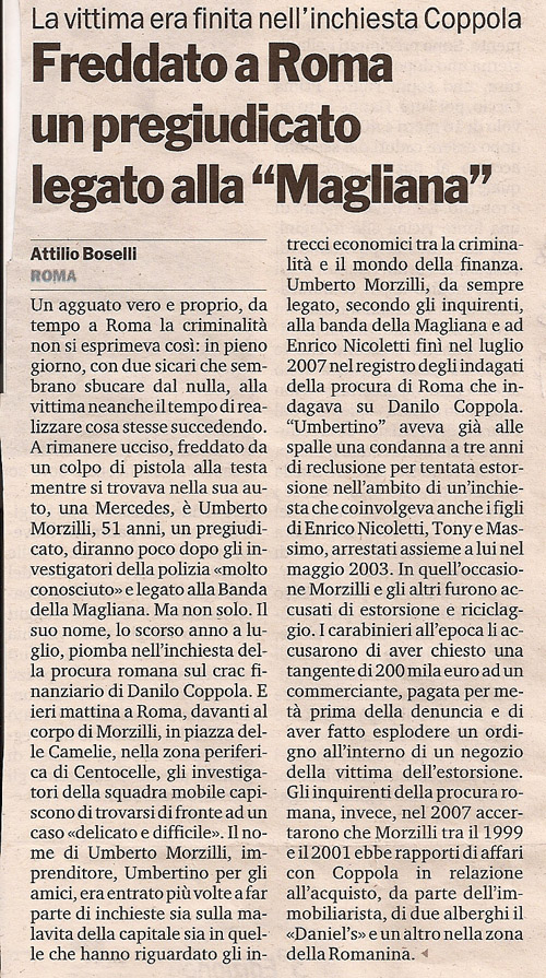 Freddato a Roma un pregiudicato legato alla "Magliana"