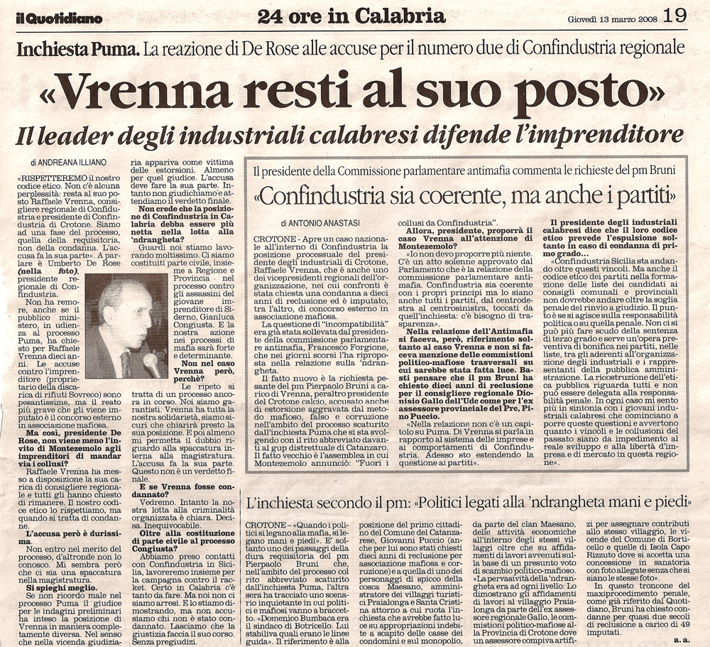 «Vrenna resti al suo posto»