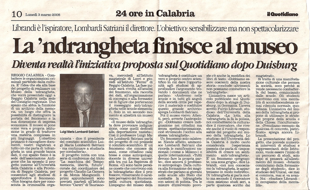 La 'ndrangheta finisce al museo