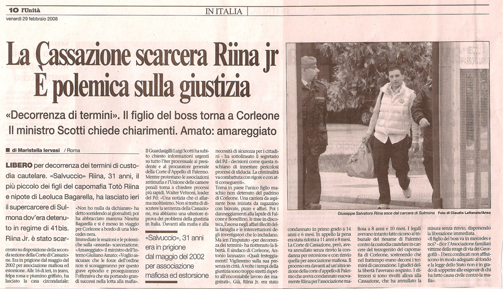 La Cassazione scarcera Riina jr. E' polemica sulla giustizia