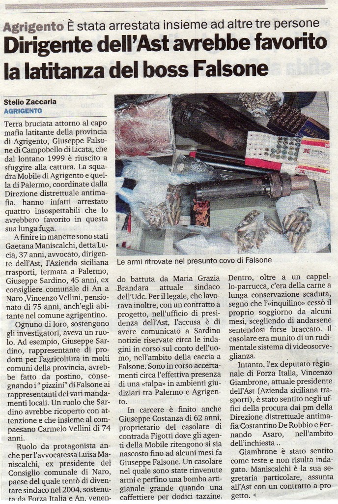 Dirigente dell'Ast avrebbe favorito la latitanza del boss Falsone