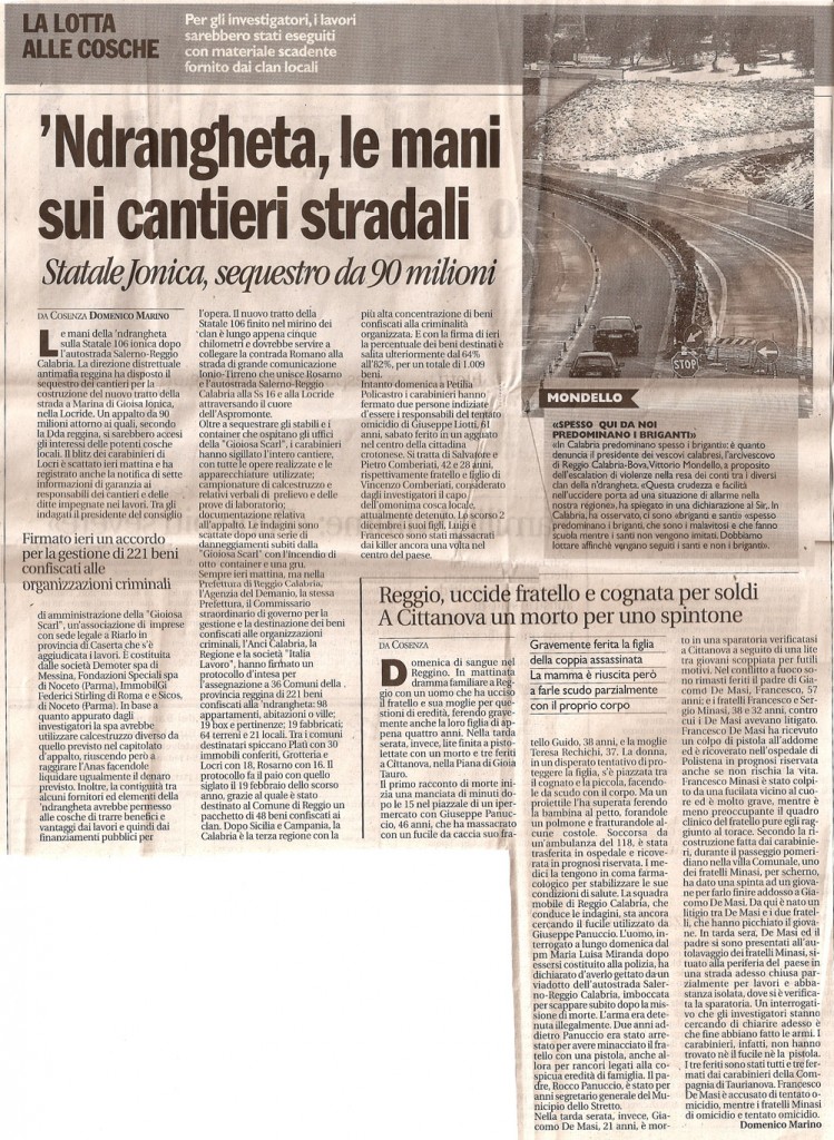 'Ndrangheta, le mani sui cantieri stradali