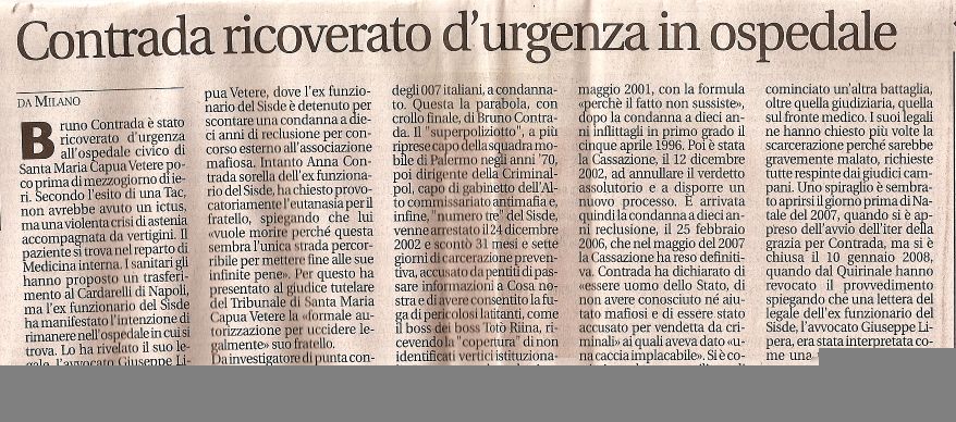 Contrada ricoverato d'urgenza in ospedale