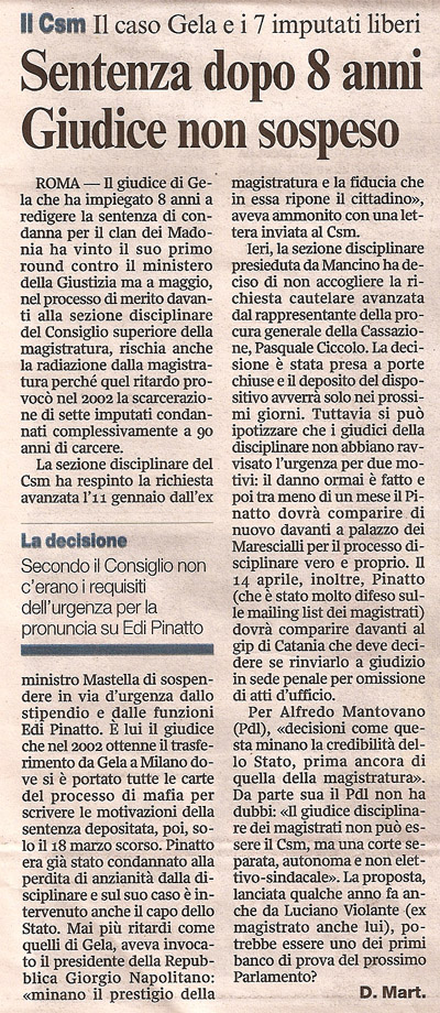 Sentenza dopo 8 anni. Giudice non sospeso