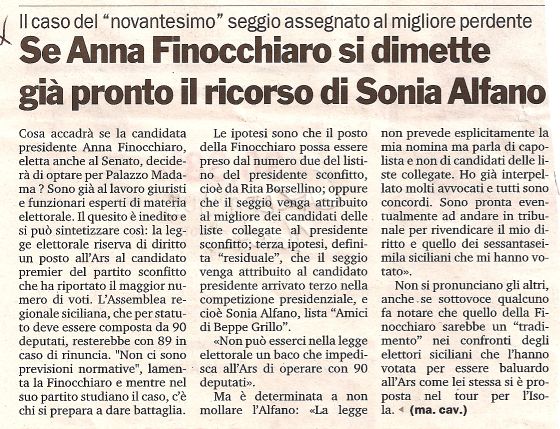 Se Anna Finocchiaro si dimette pronto il ricorso di Sonia Alfano