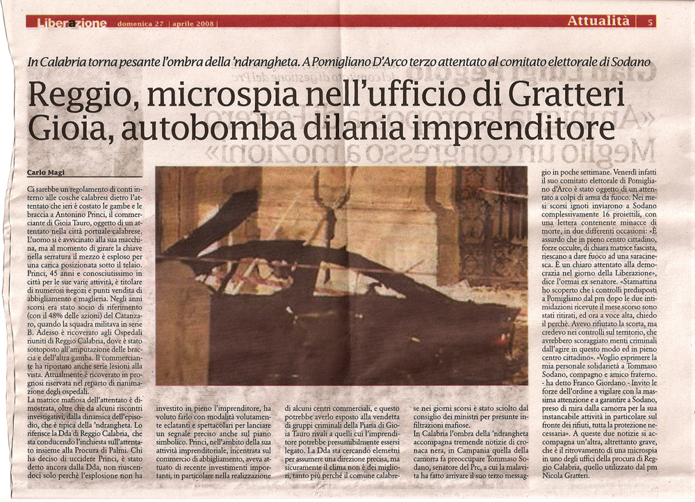 Reggio, microspia nell'ufficio di Gratteri