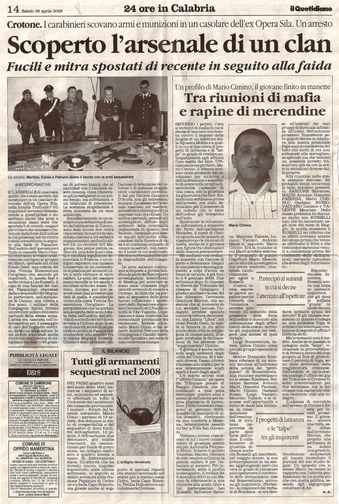 Scoperto l'arsenale di un clan