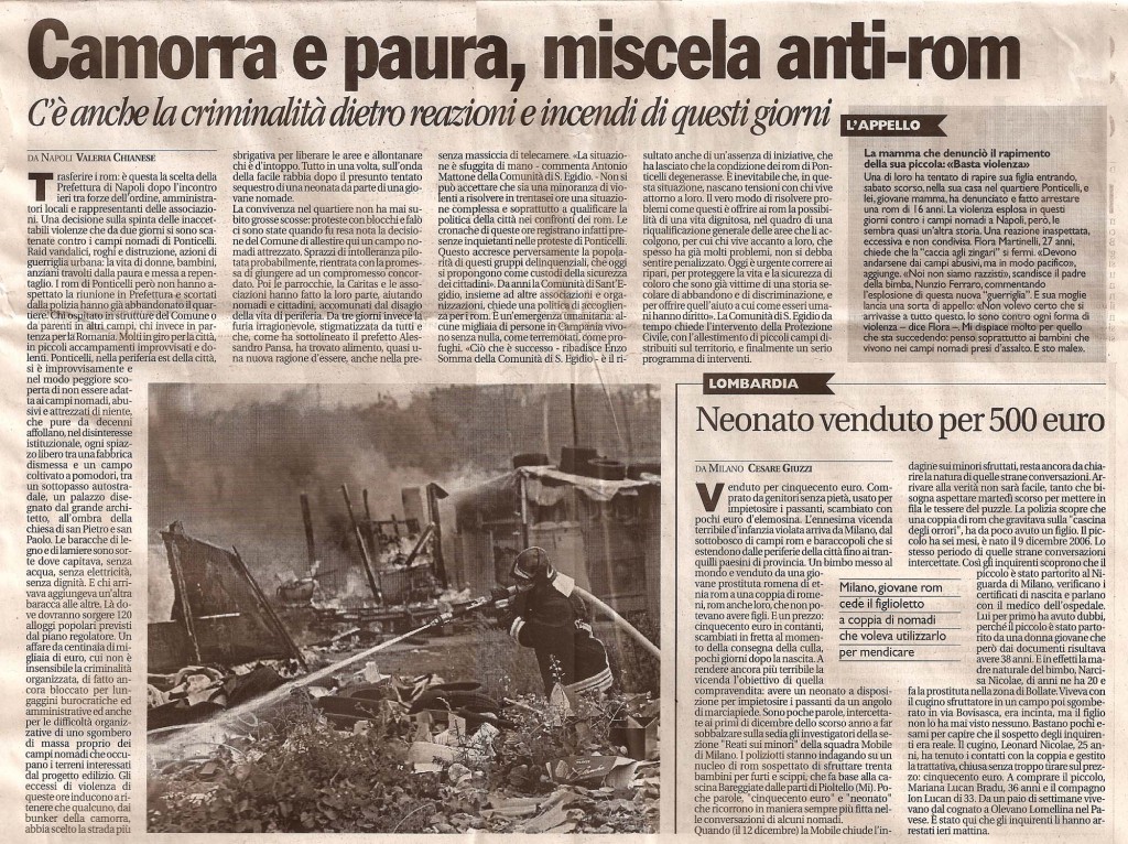 Camorra e paura: miscela anti rom