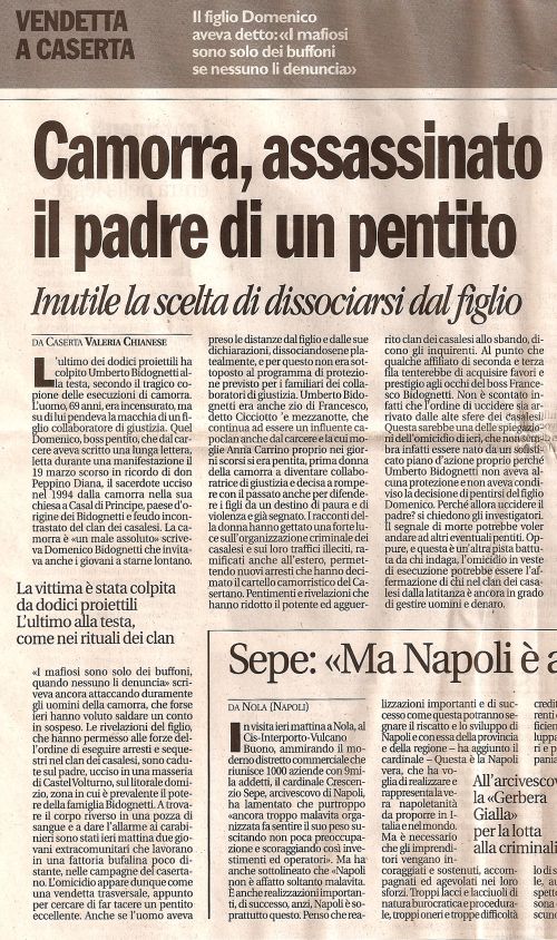 Camorra, assassinato il padre di un pentito