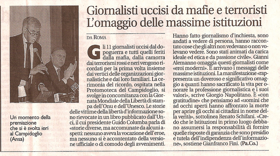 Giornalisti uccisi da mafie e terroristi