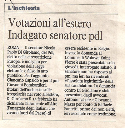 Votazioni all'estero. Indagato senatore pdl
