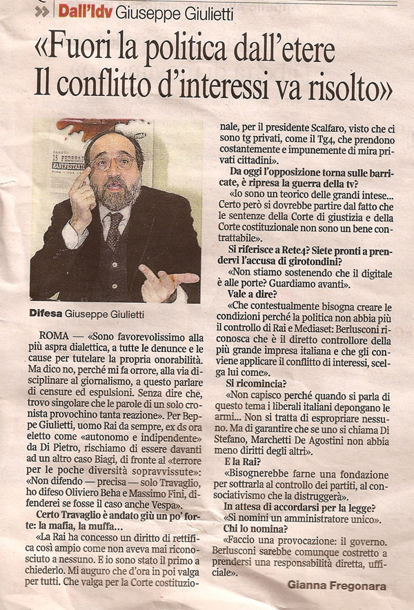 «Fuori la politica dall'etere. Il conflitto di interessi va risolto»