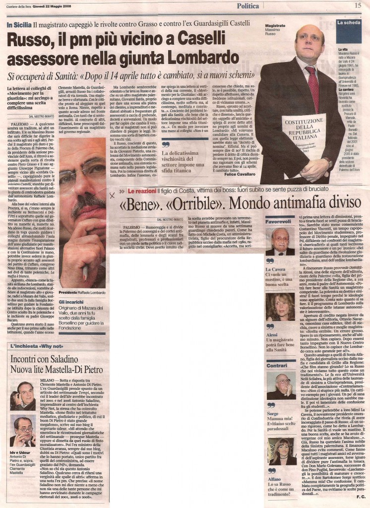 Russo, il pm più vicino a Caselli, assessore nella giunta Lombardo
