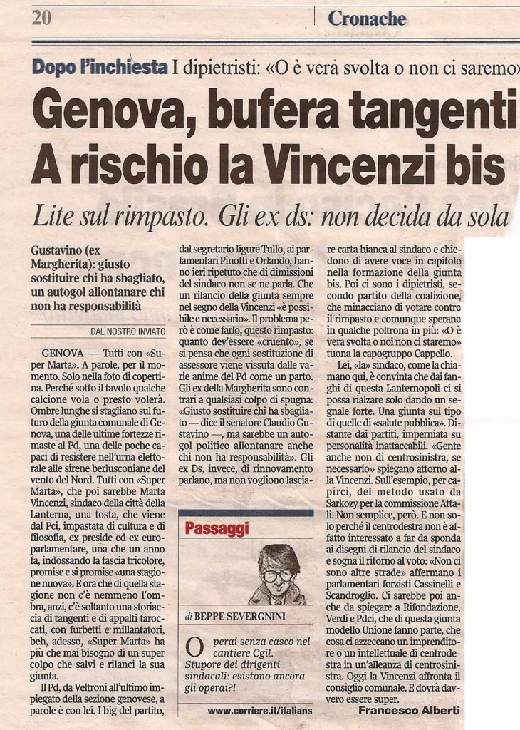 Genova, bufera tangenti. A rischio la Vincenzi bis