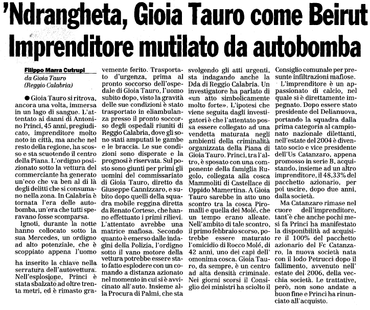 'Ndrangheta, Gioia Tauro come Beirut