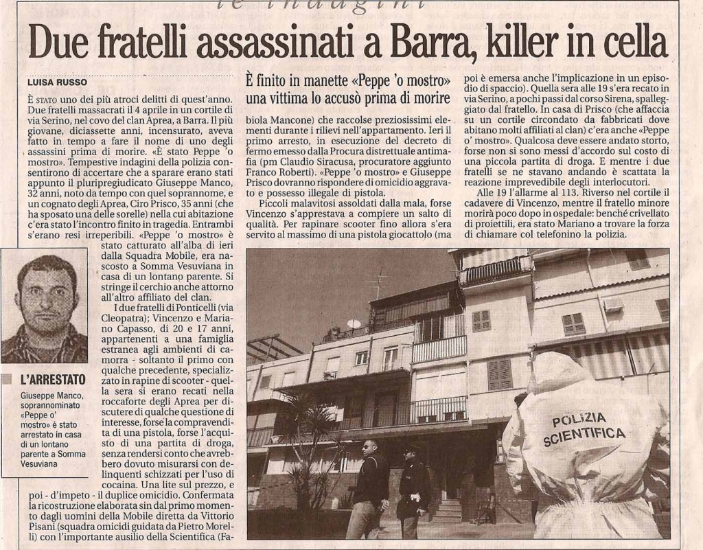 Due fratelli assassinati a Barra, killer in cella