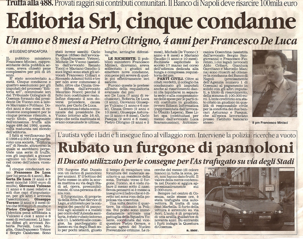 Editoria Srl, cinque condanne