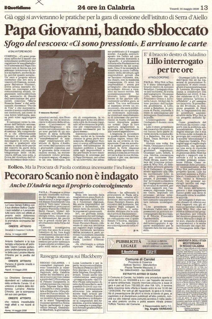 «Papa Giovanni, bando sbloccato»