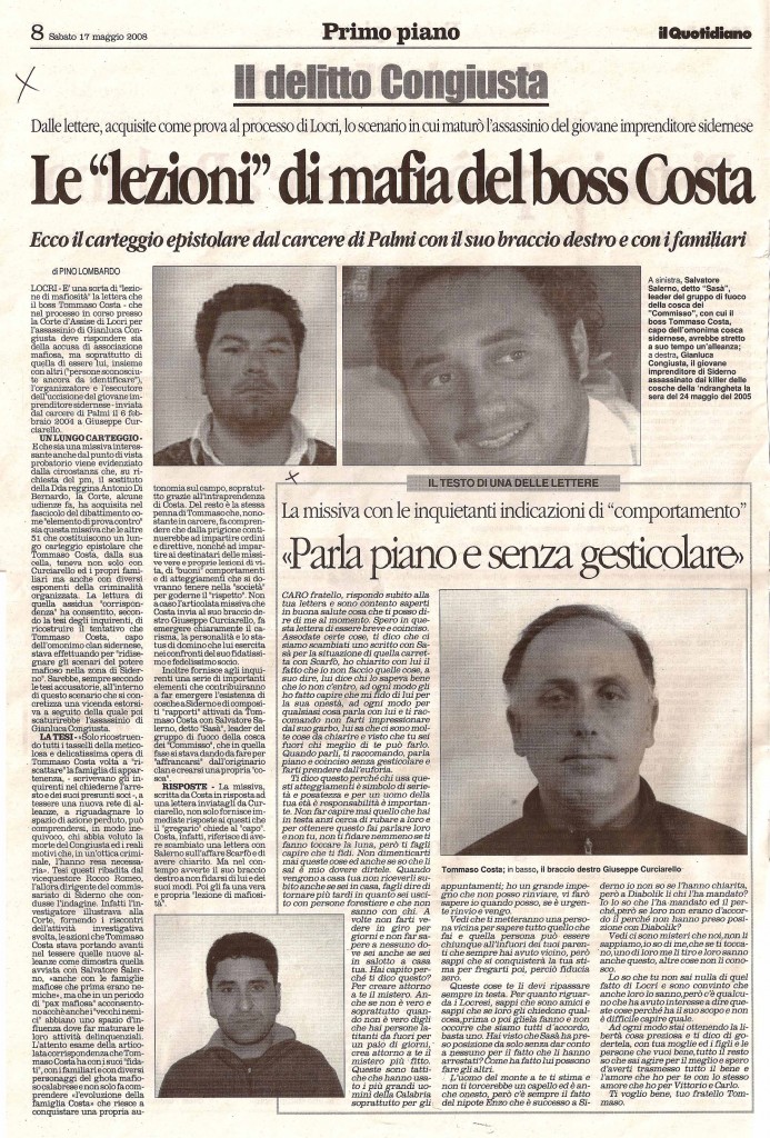 Le lezioni di 'mafia' del boss Costa