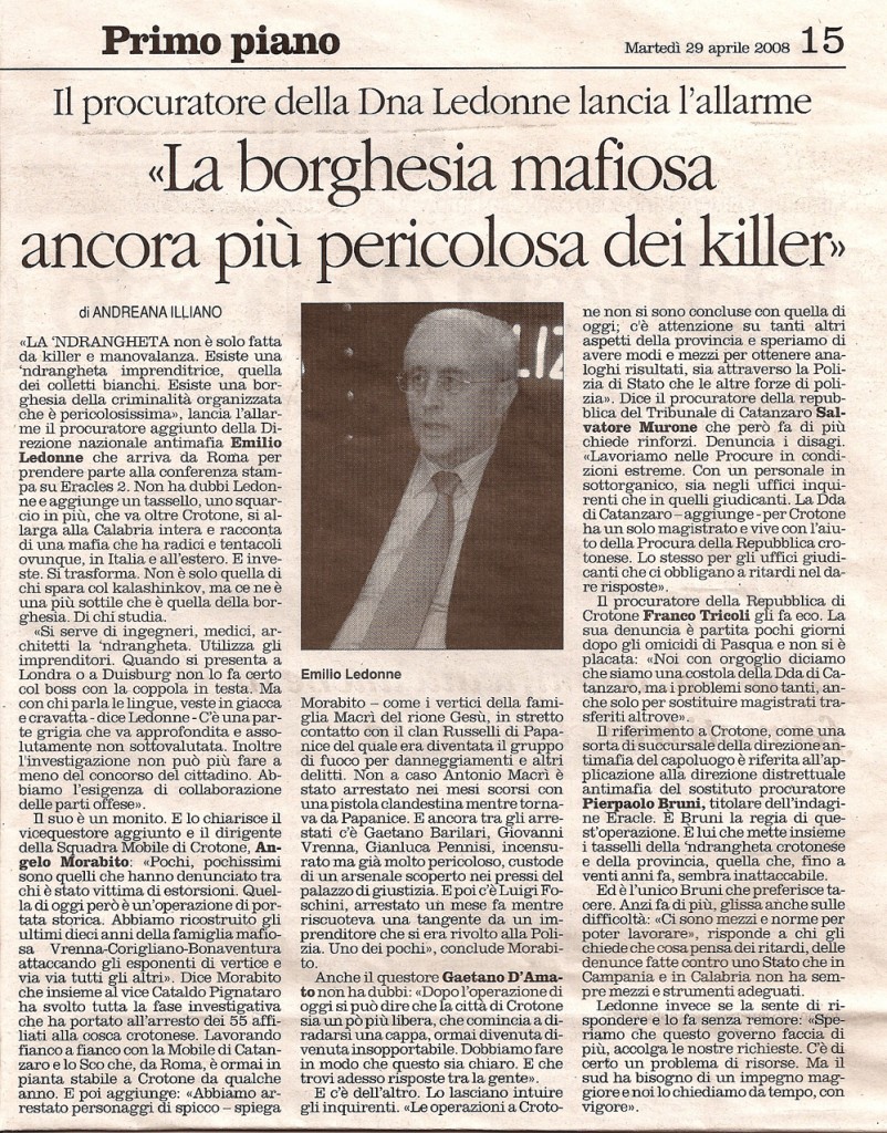 «La borghesia mafiosa ancora più pericolosa dei killer»