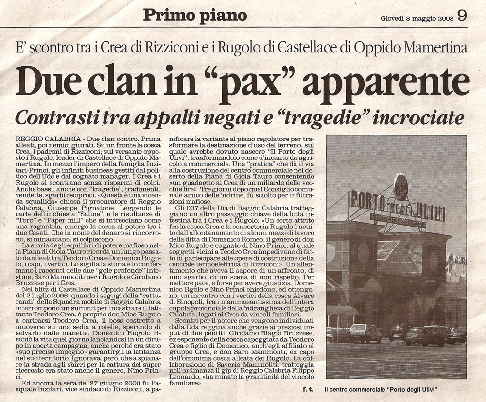 Due clan in 'pax' apparente