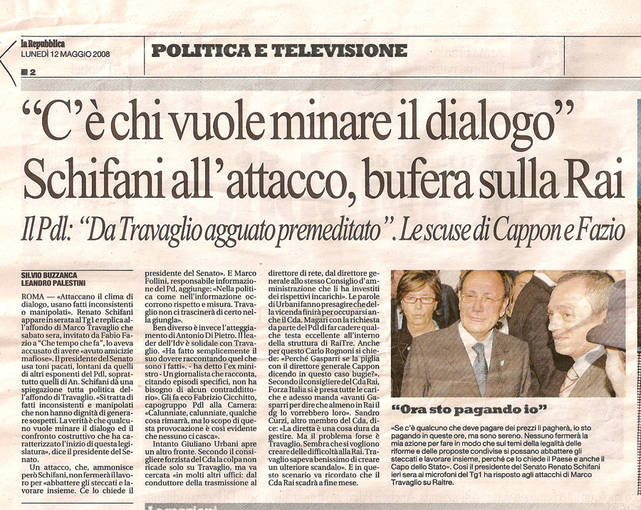 «C'è chi vuole minare il dialogo» Schifani all'attacco, bufera rai