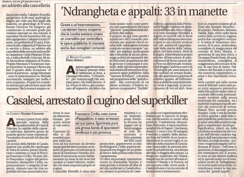 'Ndrangheta e appalti, 33 in manette / Casalesi, arrestato cugino del superkiller