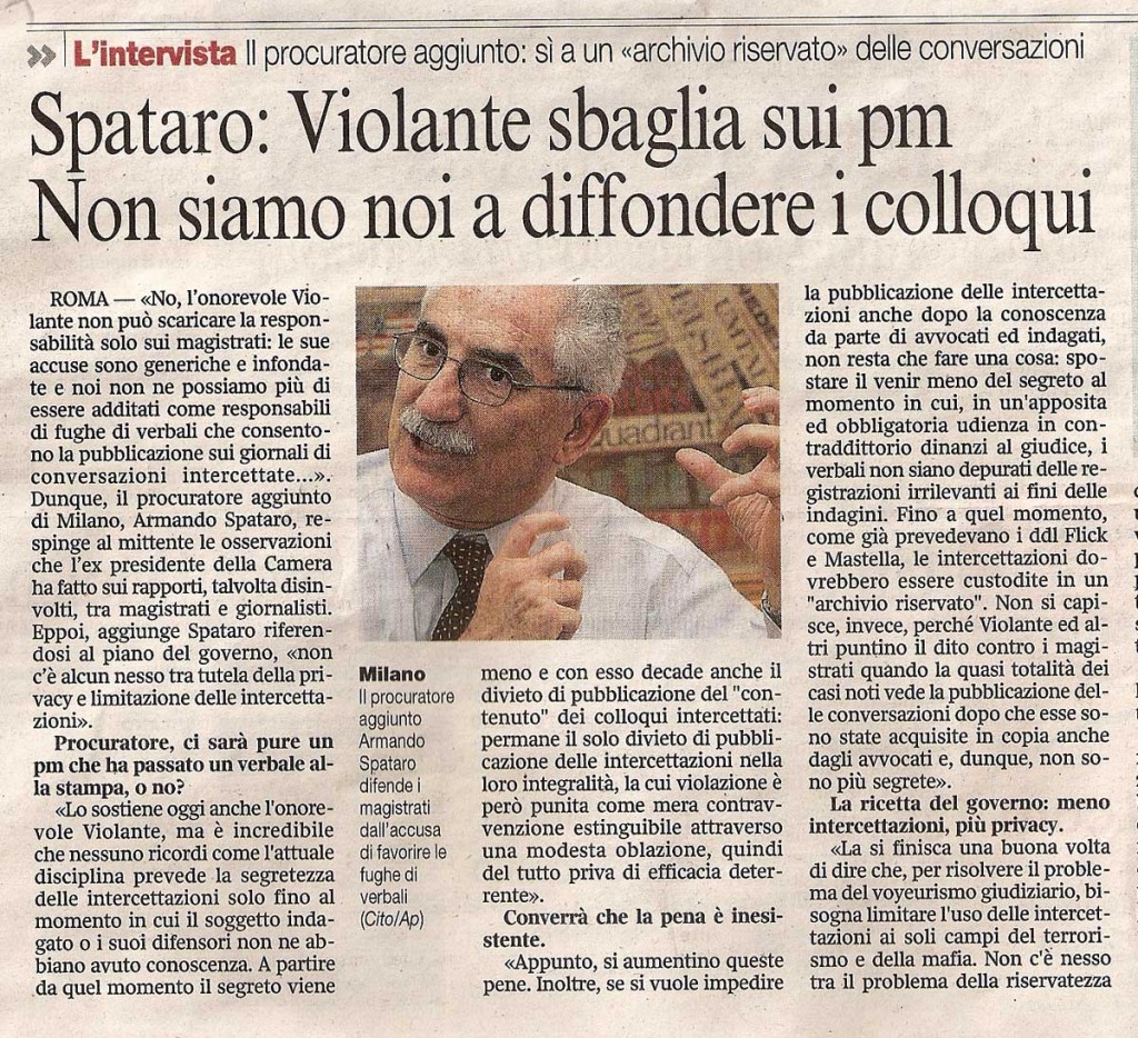 Spataro: Violante sbaglia sui pm. Non siamo noi a diffondere i colloqui